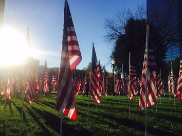 The Flags of Honor display in University Park in downtown Indianapolis includes 250 American flags