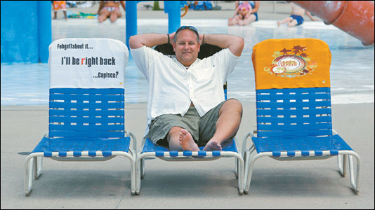 Darrell Bowman hopes his Lounge Hat chair covers draw interest from resorts and cruise-line customers.