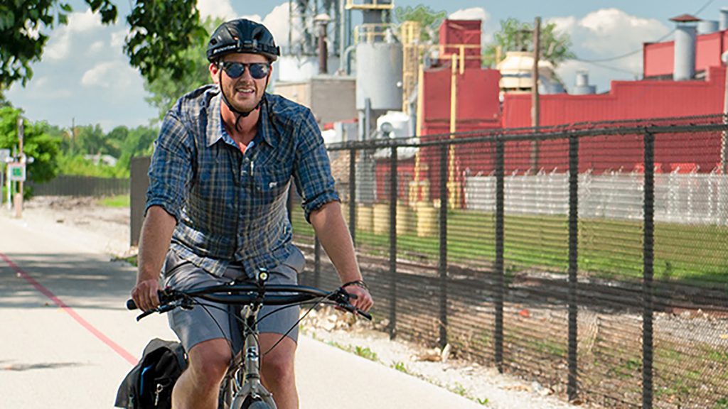 Bicyclist Matt Martin makes safety a priority on his daily commute to work downtown.