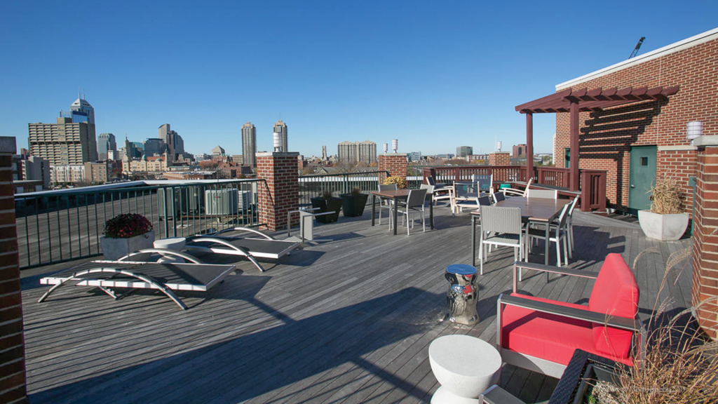 The penthouse has several outdoor spaces.