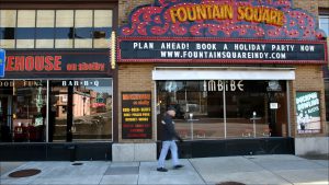 The 1928 Fountain Square Theatre building houses a theater, duckpin bowling in two vintage alleys, and an original 50s soda fountain and diner.