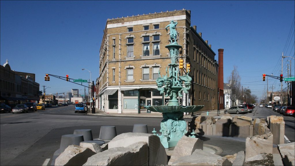 This cast-iron fountain, installed in 2009, is the fourth to have been built at the intersection of Virginia Avenue and Prospect and Shelby streets.