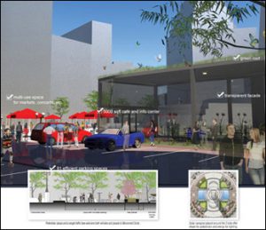 Features a pedestrian promenade from the monument to the Indiana Statehouse.