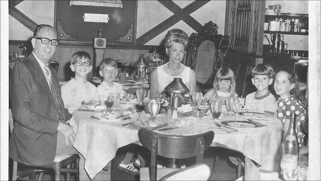 Bill, Will, Philip, Pat, Natalie, Dan and Kristi Koch at an area restaurant in the early 1970s.