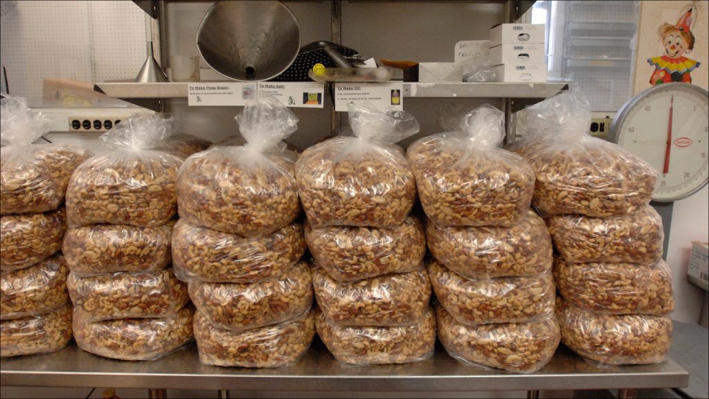 Cooked mixed nuts are packed and ready to be shipped. The company roasts 20 kinds of nuts for clients all over the state.