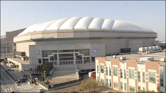 The RCA Dome prior to the roof being deflated.