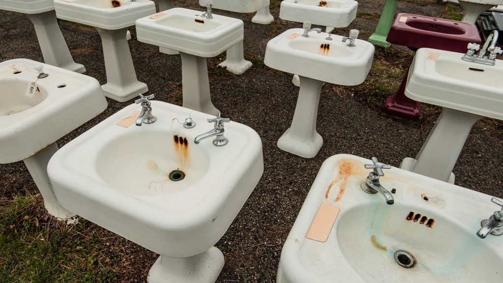 Porcelain bath items are a fixture at architectural salvage yards.