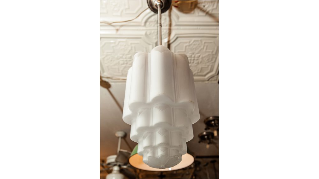 Old light fixtures are popular items at salvage businesses.