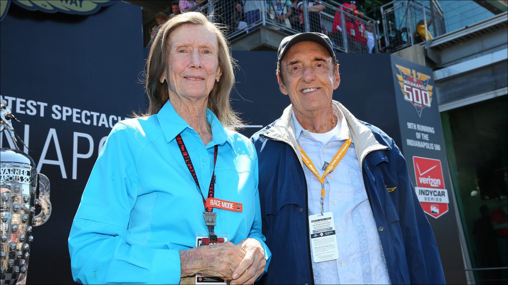 Mari Hulman George and Jim Nabors in 2014, the last year Nabors sang ''(Back Home Again in) Indiana.''