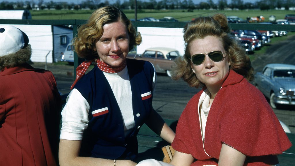 Mari Hulman, left, in 1953 with Bessie Lee Paoli, the first woman to own an Indy car. Paoli first entered a car in the 1952 race. In 1953, her Springfield Welding Special, driven by Art Cross, finished second.