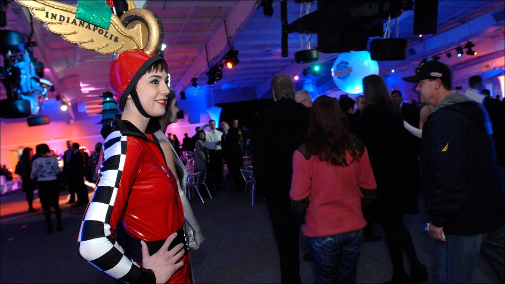 ''Speedway Girl'' greeted guests at the media party, held at Indianapolis Motor Speedway.