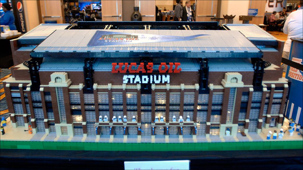 A Bloomington engineer used more than 30,000 Lego bricks to build a scale model of Lucas Oil Stadium.