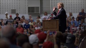 Donald Trump spoke in the Elements Financial Blue Ribbon Pavilion at the state fairgrounds.