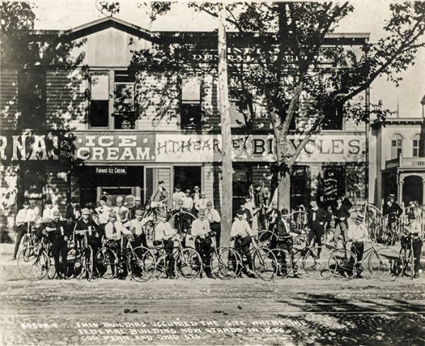Memory Bank Selling bikes downtown in 1896 Indianapolis