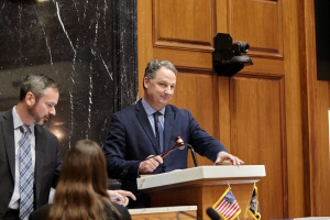 Indiana House Speaker Todd Huston presides over House action earlier this session. (Monroe Bush for Indiana Capital Chronicle)