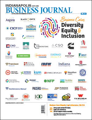Cover of IBJ's 2023 Business Cares, Diversity Equity and Inclusion issue, featuring the logos of all 44 supporting companies listed below.