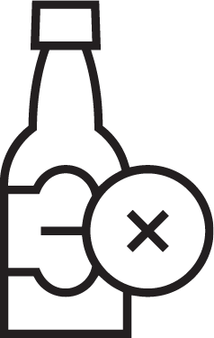 Line art of a bottle of alcohol behind a circled X