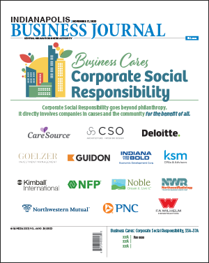 Cover of IBJ's 2023 Business Cares, Corporate Social Responsibility issue, featuring the logos of all supporting companies listed below.