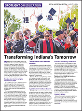 Page from Focus section of IBJ, headline 'Transforming Indiana's Tomorrow'