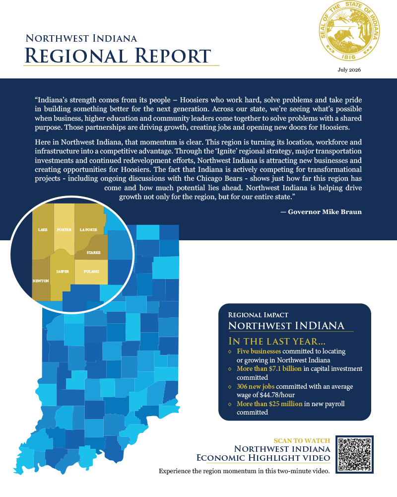 First page of IEDC's Northwest Indiana Regional Report pamphlet