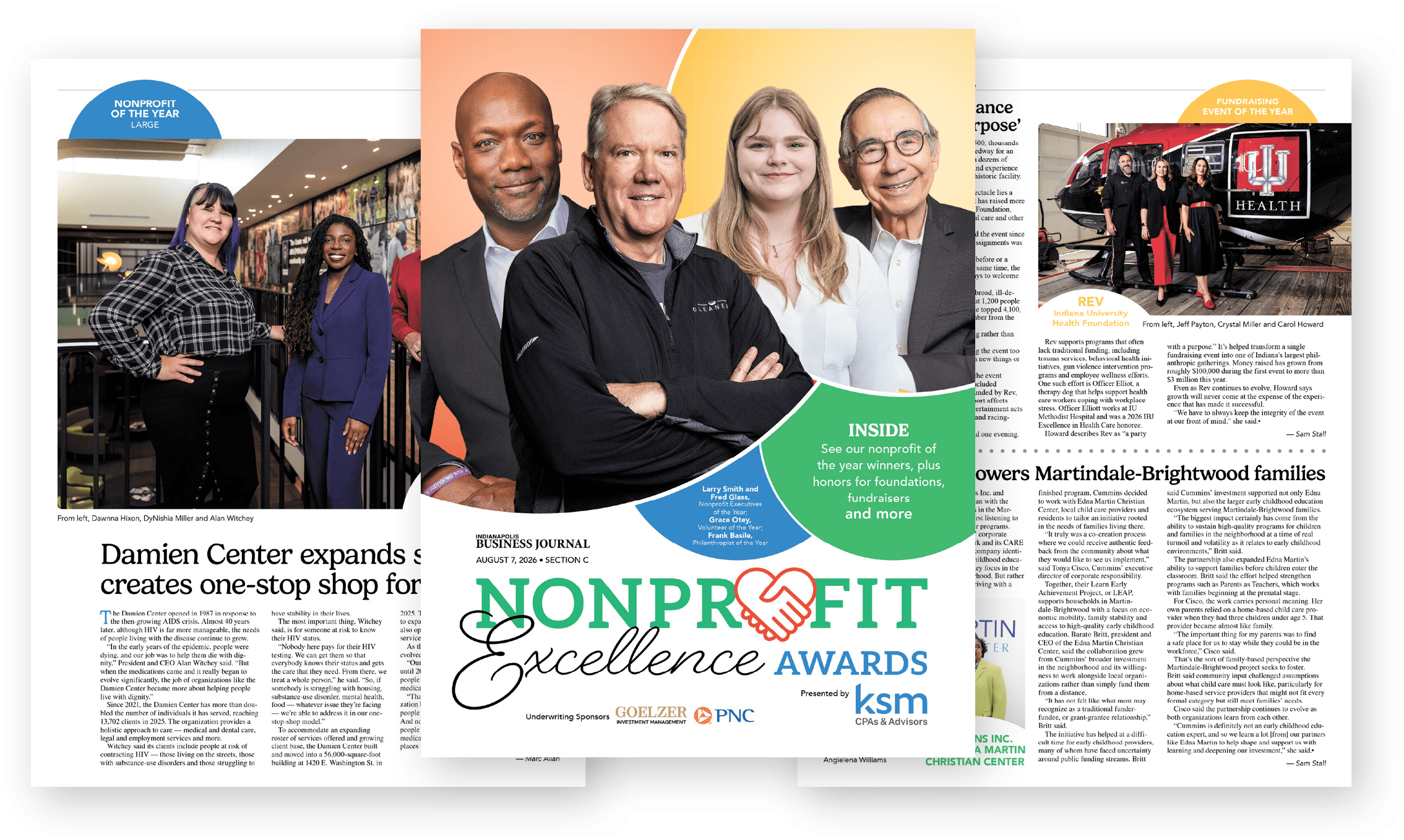 Cover and two interior pages of IBJ's 2026 Nonprofit Excellence Awards supplement